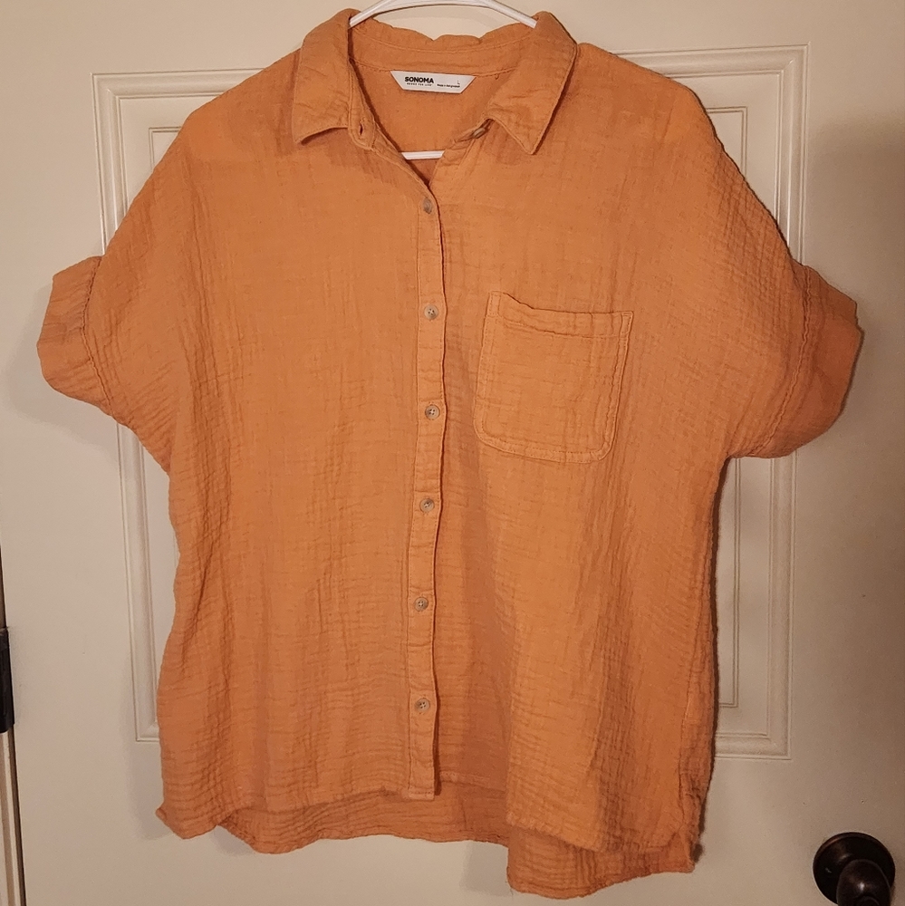 Sonoma Peach Very Soft Button up Tee Size Large